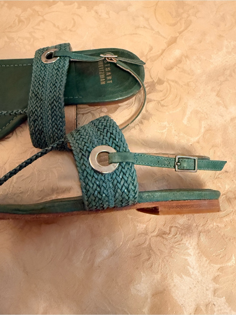 Stuart Weitzman Braided Teal Leather Thong Sandals - Picture 6 of 6